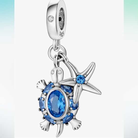 Sterling Silver Crystal sea turtle and starfish charm fits all pandoras - Picture 1 of 2